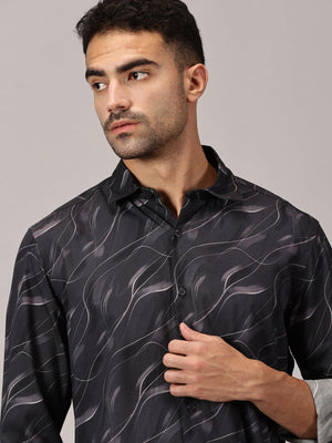 Charcoal Storm Slim Fit Digital Cotton Shirt - Regalwolf
