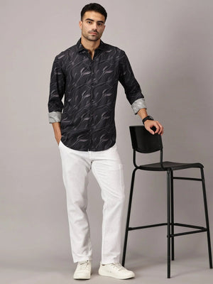Charcoal Storm Slim Fit Digital Cotton Shirt - Regalwolf