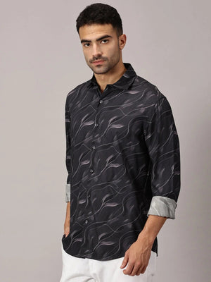 Charcoal Storm Slim Fit Digital Cotton Shirt - Regalwolf