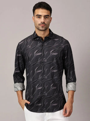 Charcoal Storm Slim Fit Digital Cotton Shirt - Regalwolf