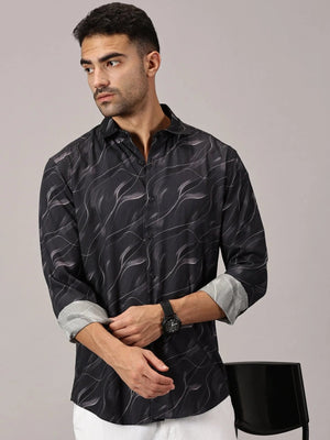 Charcoal Storm Slim Fit Digital Cotton Shirt - Regalwolf