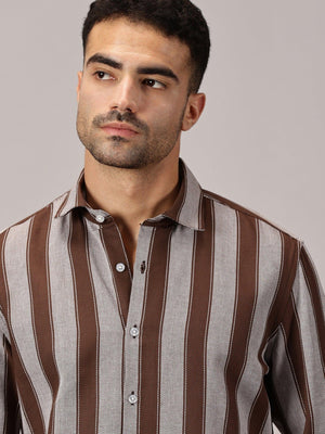 Cocoa Stripe Slim Fit Dobby Shirt - Regalwolf