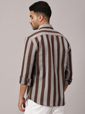 Cocoa Stripe Slim Fit Dobby Shirt - Regalwolf