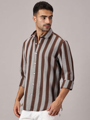 Cocoa Stripe Slim Fit Dobby Shirt - Regalwolf