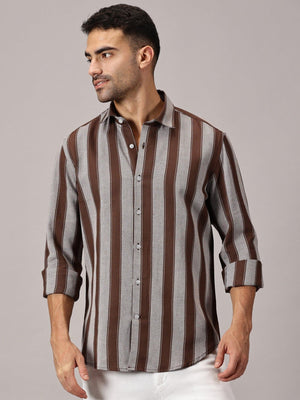 Cocoa Stripe Slim Fit Dobby Shirt - Regalwolf