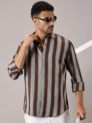 Cocoa Stripe Slim Fit Dobby Shirt - Regalwolf