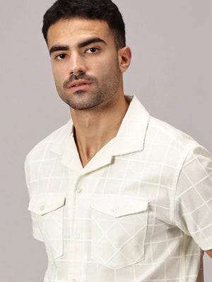 Ivory Grid Channel Dobby Utility Shirt - Regalwolf
