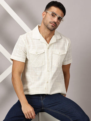 Ivory Grid Channel Dobby Utility Shirt - Regalwolf