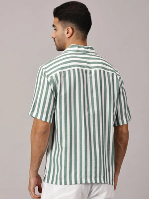 Jade Stripe Cuban Collar Shirt - Regalwolf