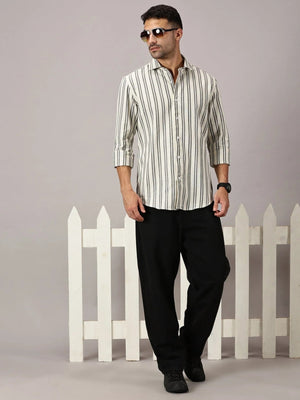 Mono Black Stripe Slim Fit Dobby Shirt - Regalwolf