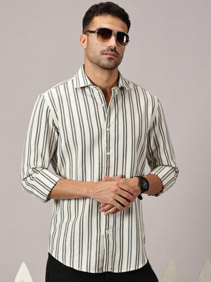 Mono Black Stripe Slim Fit Dobby Shirt - Regalwolf