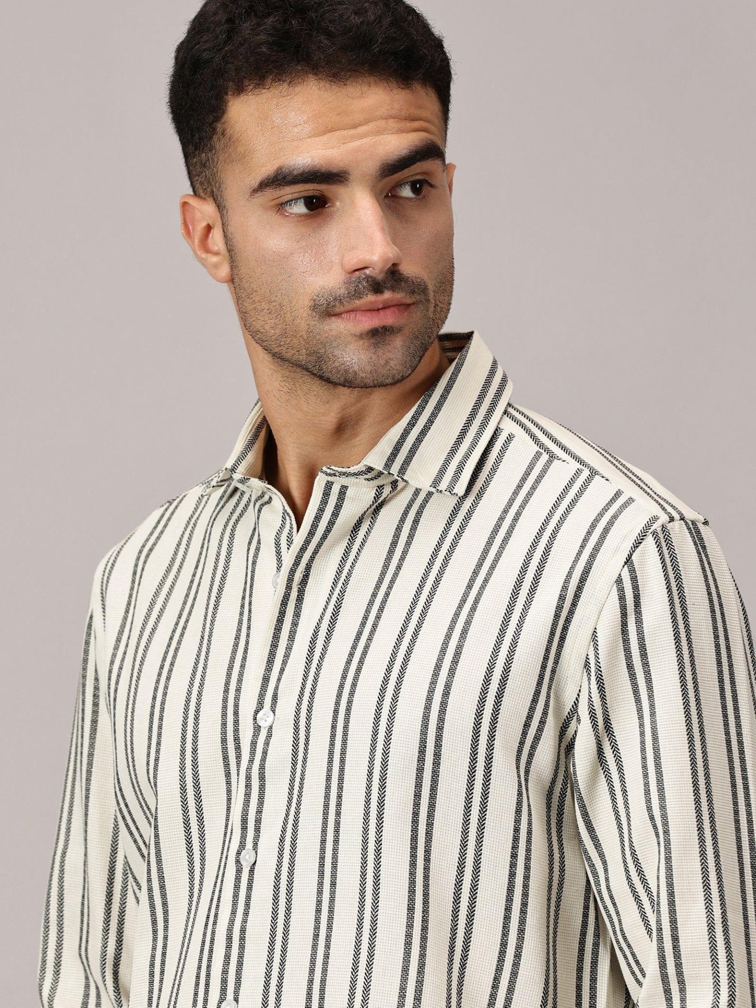 Mono Black Stripe Slim Fit Dobby Shirt - Regalwolf