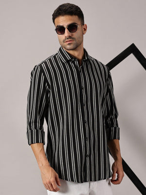 Mono White Stripe Slim Fit Dobby Shirt - Regalwolf