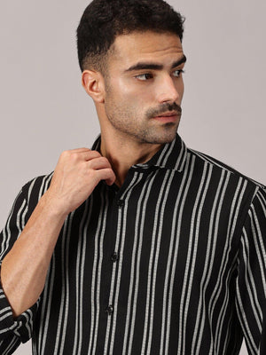 Mono White Stripe Slim Fit Dobby Shirt - Regalwolf