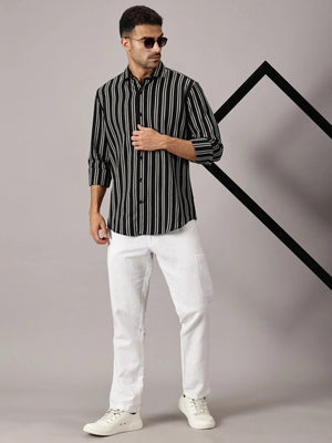 Mono White Stripe Slim Fit Dobby Shirt - Regalwolf