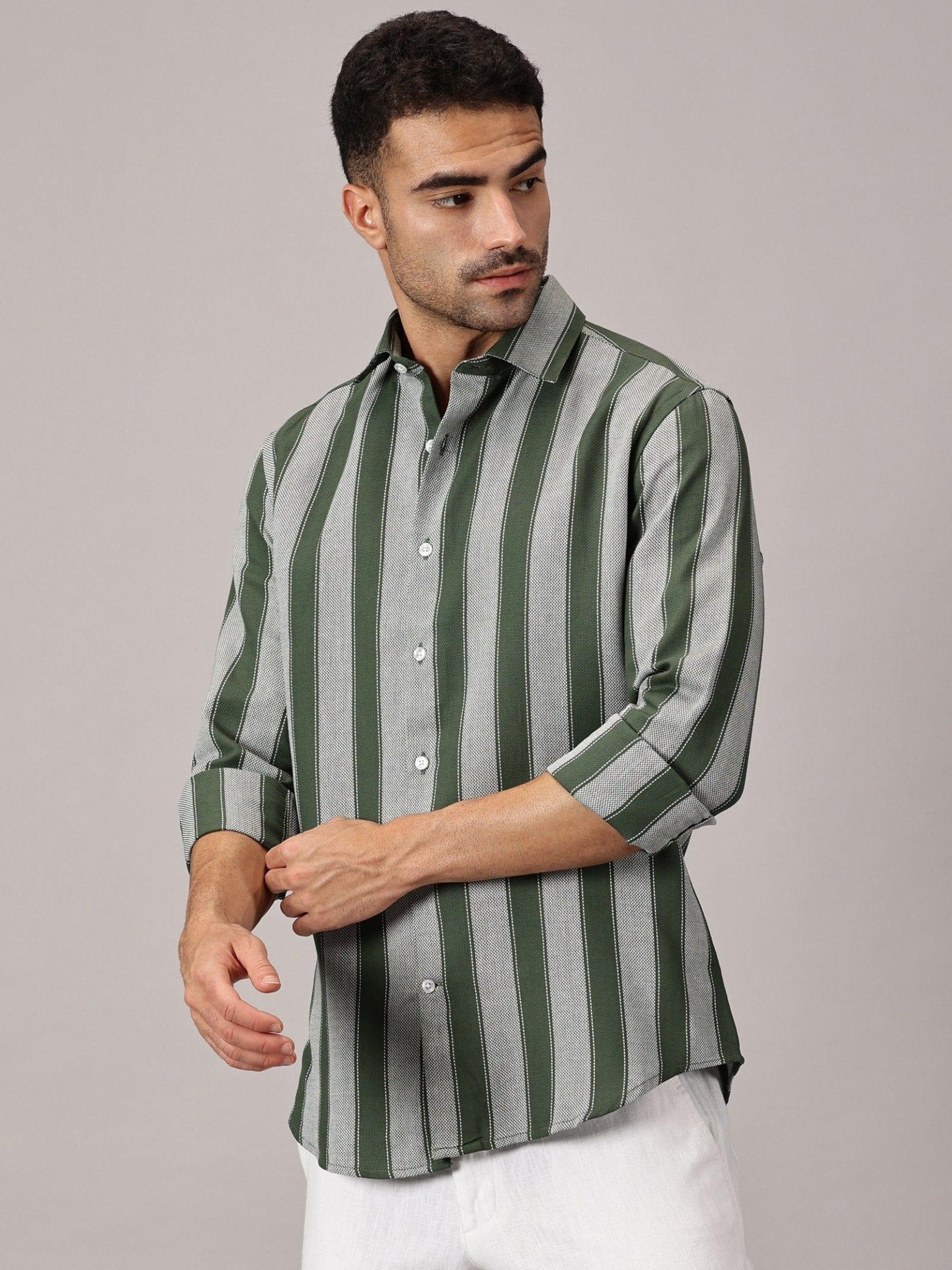 Moss Stripe Slim Fit Dobby Shirt - Regalwolf