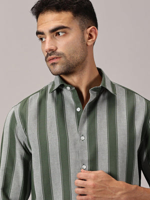 Moss Stripe Slim Fit Dobby Shirt - Regalwolf