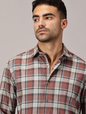 Rust Red Checks Slim Fit Twill Shirt - Regalwolf