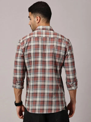 Rust Red Checks Slim Fit Twill Shirt - Regalwolf