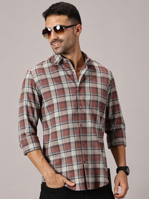 Rust Red Checks Slim Fit Twill Shirt - Regalwolf