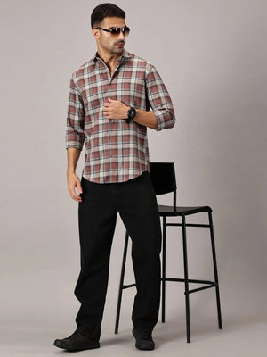 Rust Red Checks Slim Fit Twill Shirt - Regalwolf