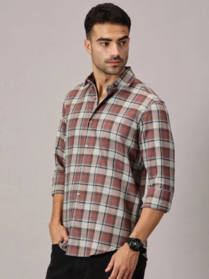 Rust Red Checks Slim Fit Twill Shirt - Regalwolf