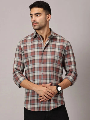 Rust Red Checks Slim Fit Twill Shirt - Regalwolf