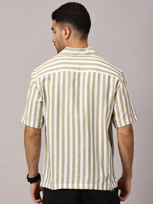 Sand Stripe Cuban Collar Shirt - Regalwolf