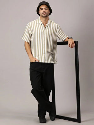 Sand Stripe Cuban Collar Shirt - Regalwolf
