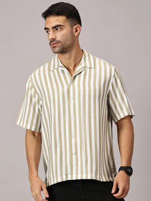 Sand Stripe Cuban Collar Shirt - Regalwolf