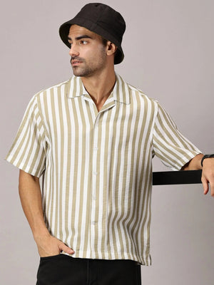Sand Stripe Cuban Collar Shirt - Regalwolf