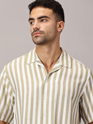 Sand Stripe Cuban Collar Shirt - Regalwolf