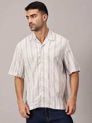 Sand Stripe Linen Cuban Collar Shirt - Regalwolf
