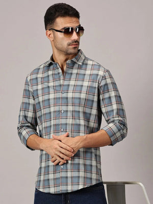 Steel Grey Checks Slim Fit Twill Shirt - Regalwolf