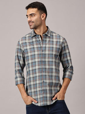 Steel Grey Checks Slim Fit Twill Shirt - Regalwolf