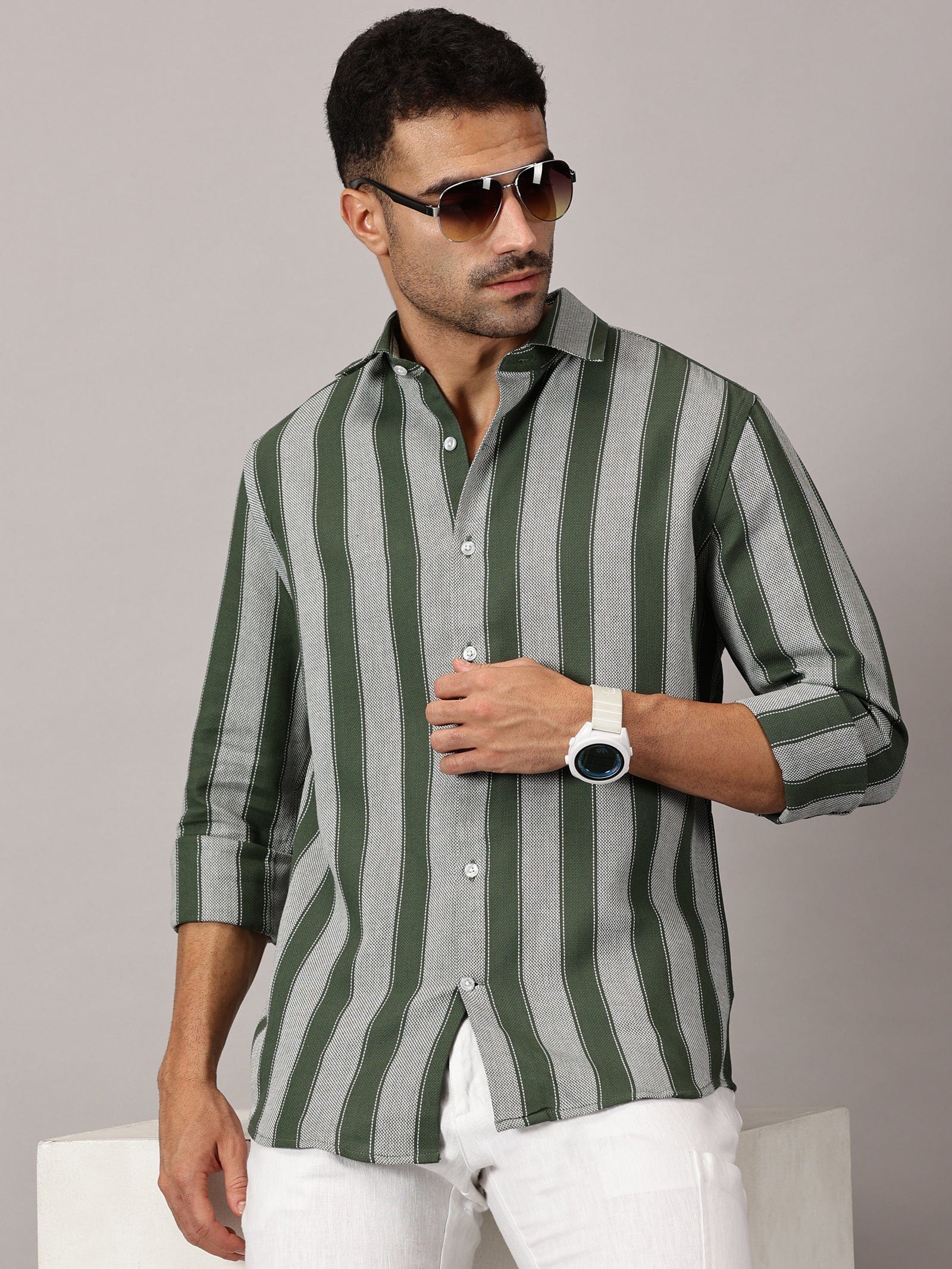 Moss Stripe Slim Fit Dobby Shirt
