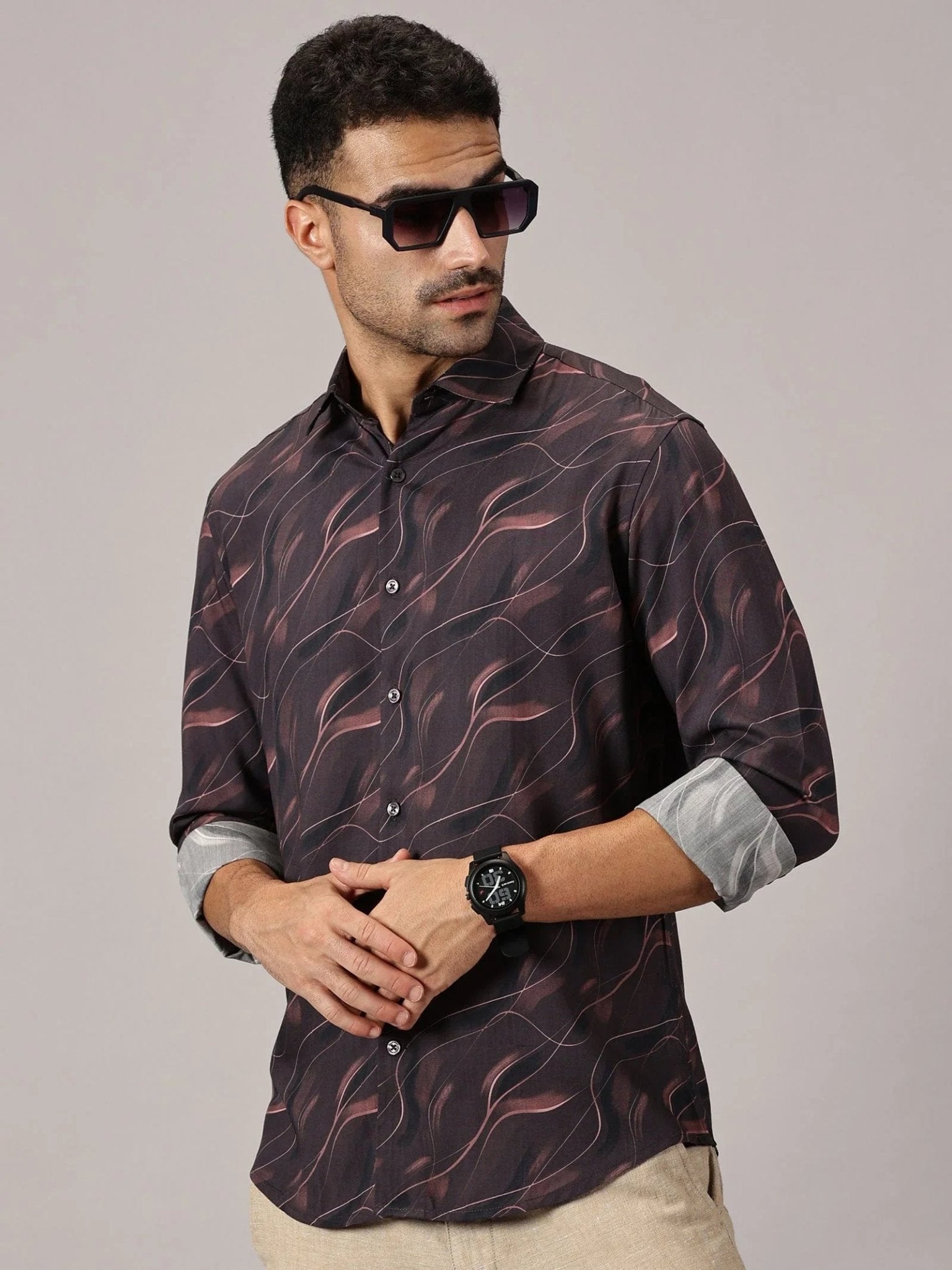 Ember Storm Slim Fit Digital Cotton Shirt - Regalwolf