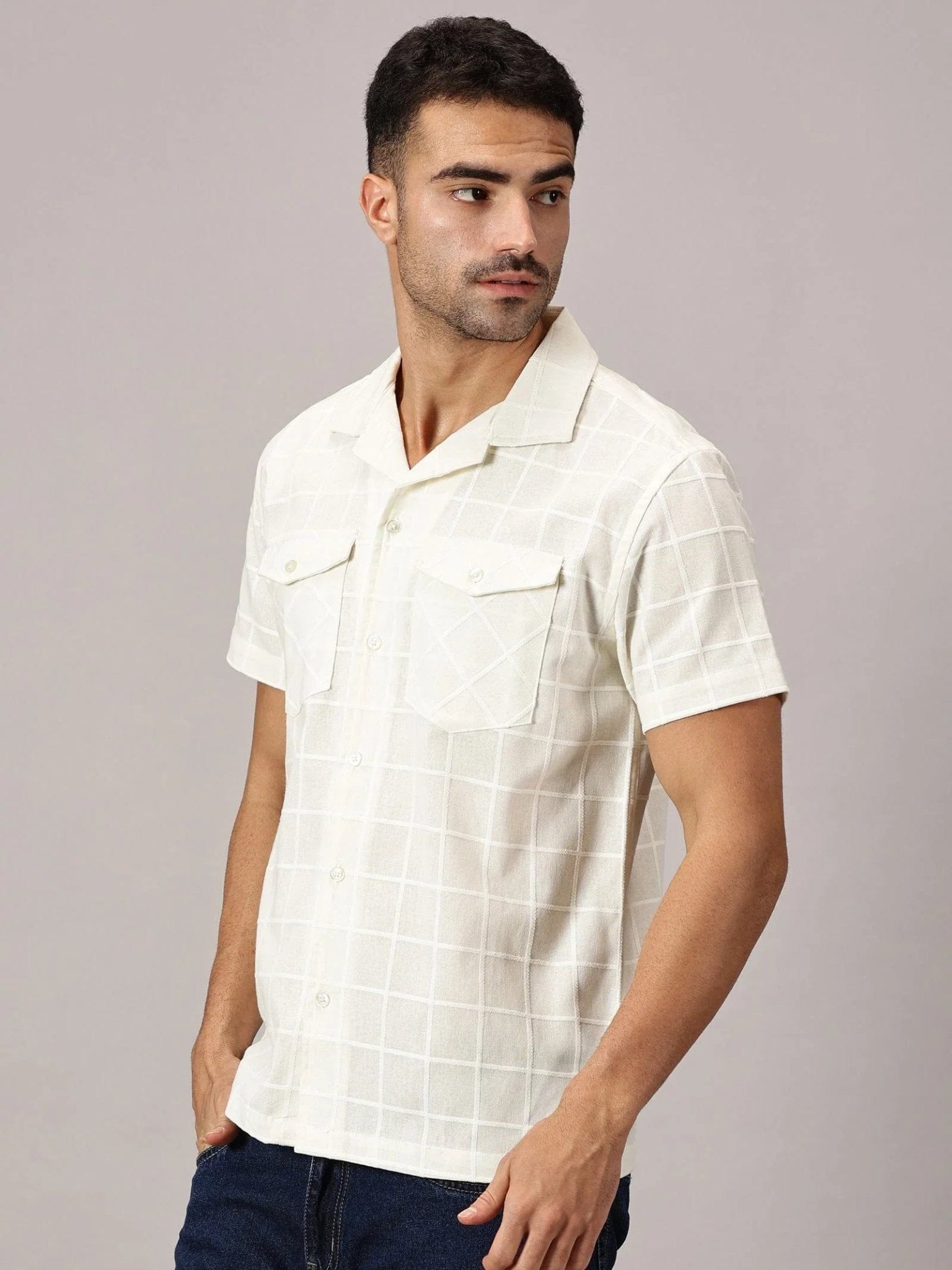 Ivory Grid Channel Dobby Utility Shirt – Regalwolf