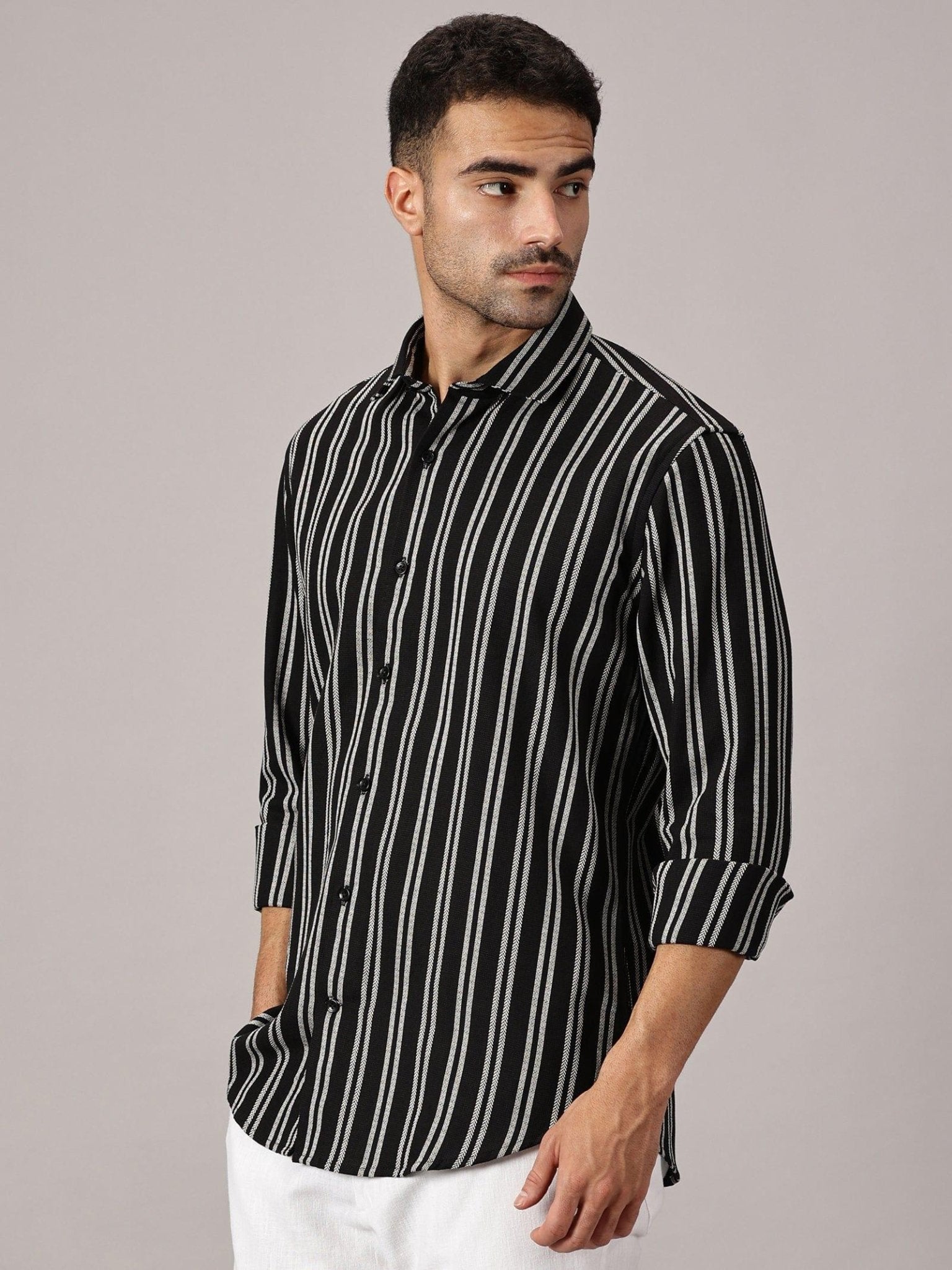 Mono White Stripe Slim Fit Dobby Shirt - Regalwolf