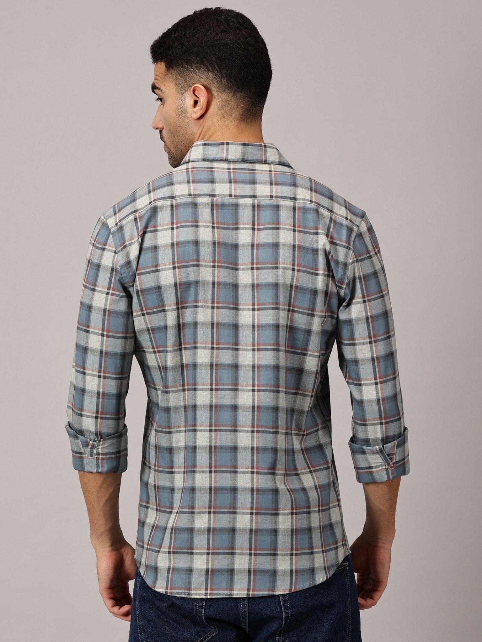 Steel Grey Checks Slim Fit Twill Shirt Regalwolf Steel Grey Checks Slim Fit Twill Shirt Regalwolf